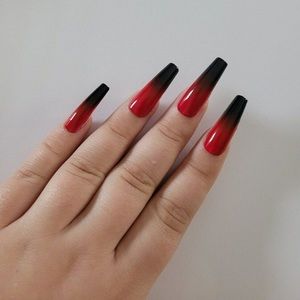 Red and black ombré press on nails - Custom sizes